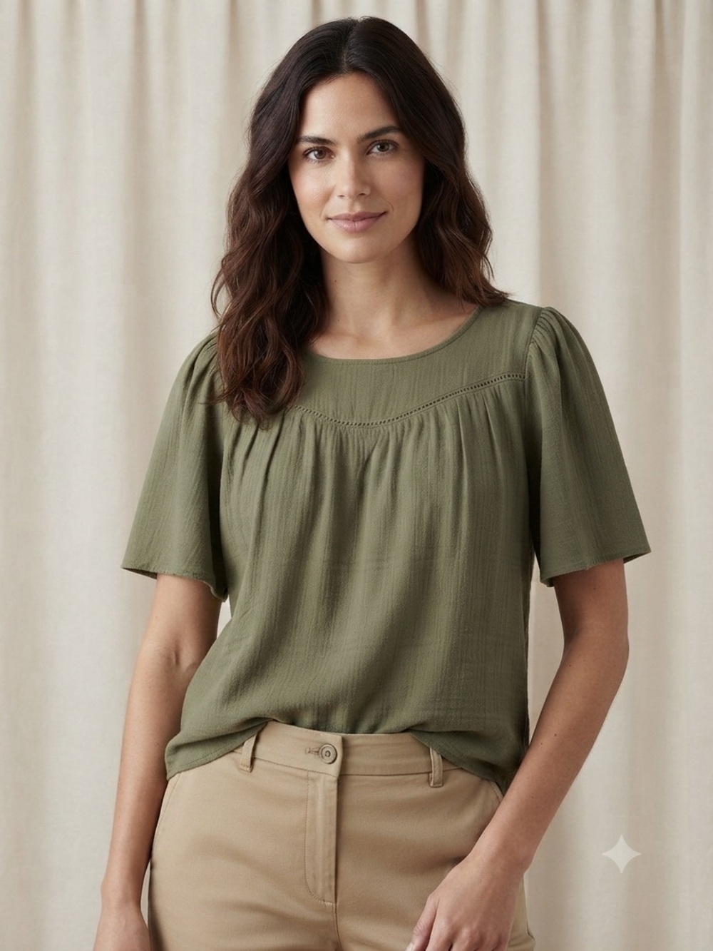 NWT Nanette Lepore Women’s Size S Army Green Lightweight Flutter Sleeve Shirt
